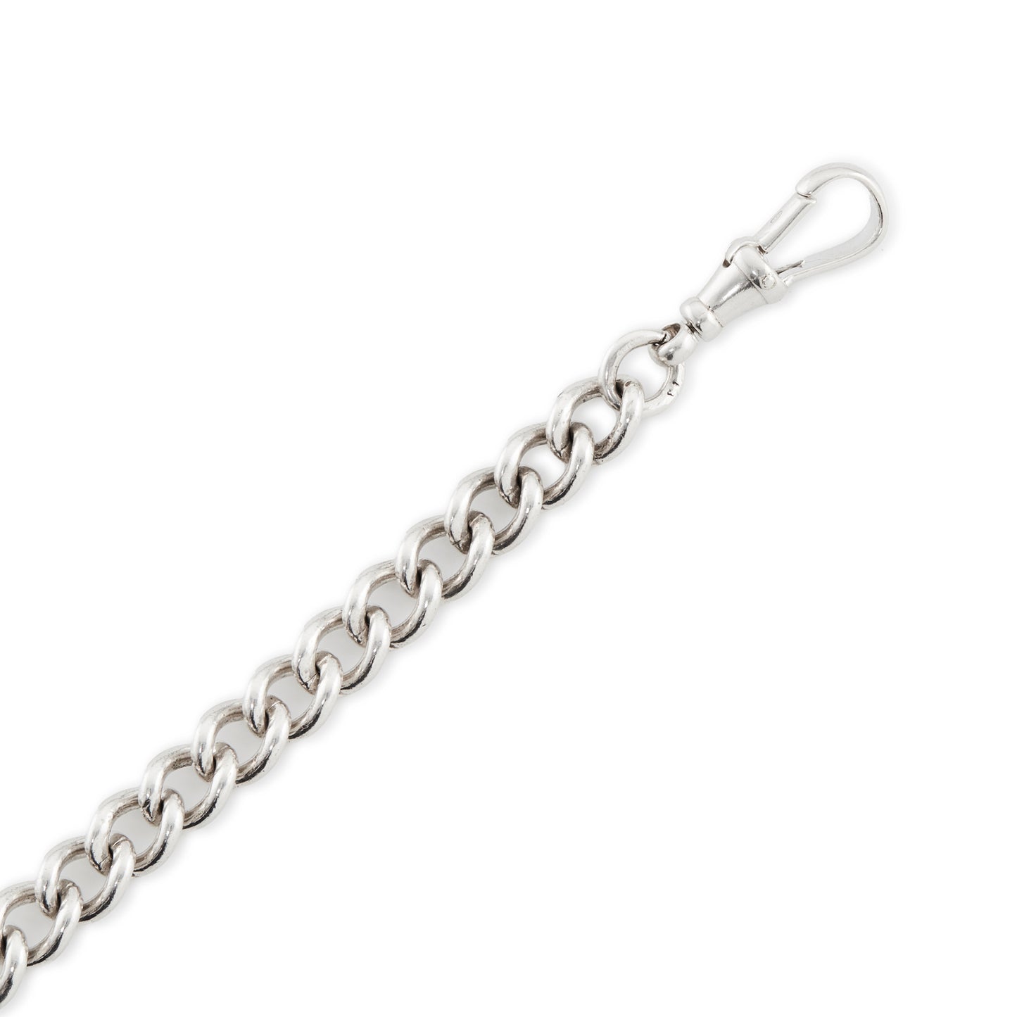 Chunky Victorian sterling silver fob chain with dog clip, t-bar and an ornate medallion (Birmingham 1892).