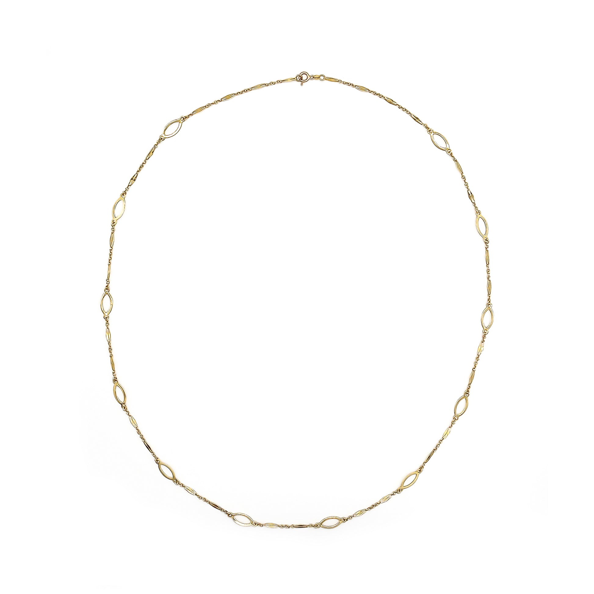 Stylish vintage 14ct yellow gold opera length necklace with fancy links.