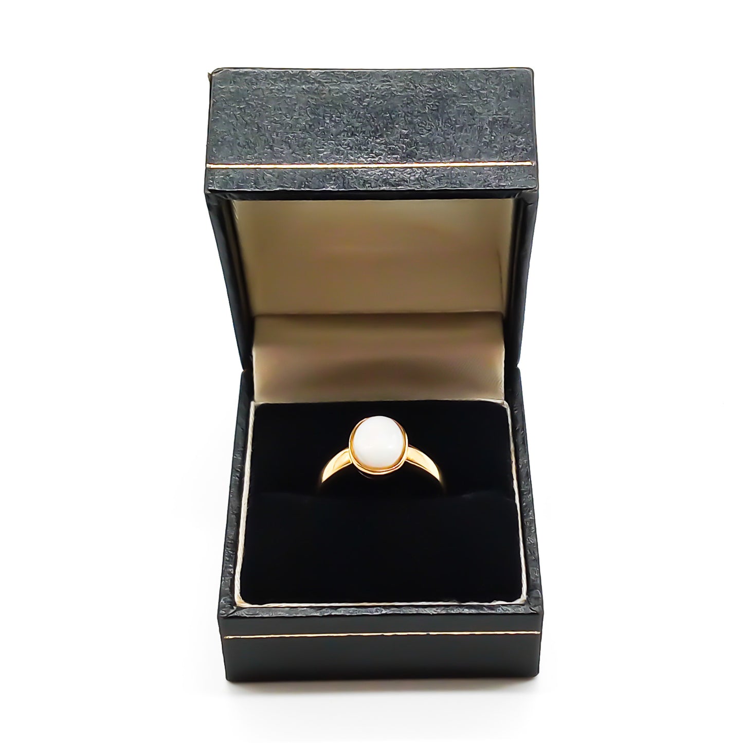 Classic 18ct yellow gold ring with a tube set luminescent oval opal.