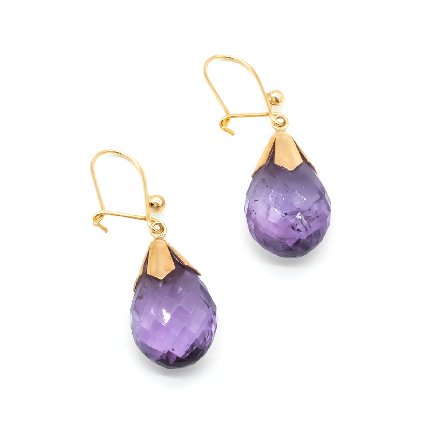 Classic 9ct gold drop earrings set with beautifully faceted amethysts.