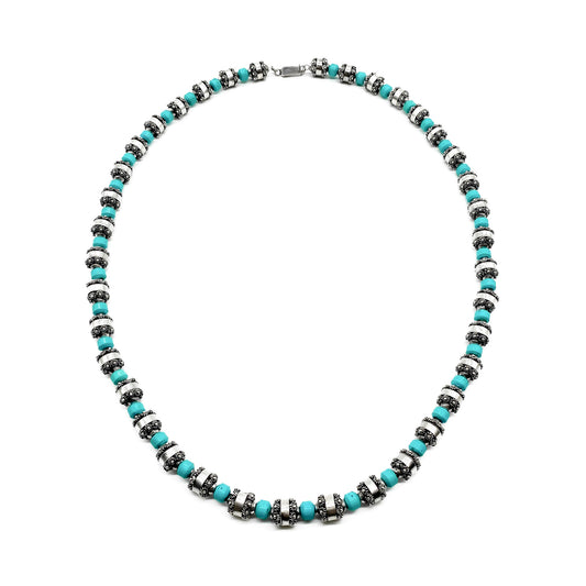 Stunning vintage Mexican necklace with sterling silver filigree and turquoise beads. Eagle Hallmark (Post 1947)