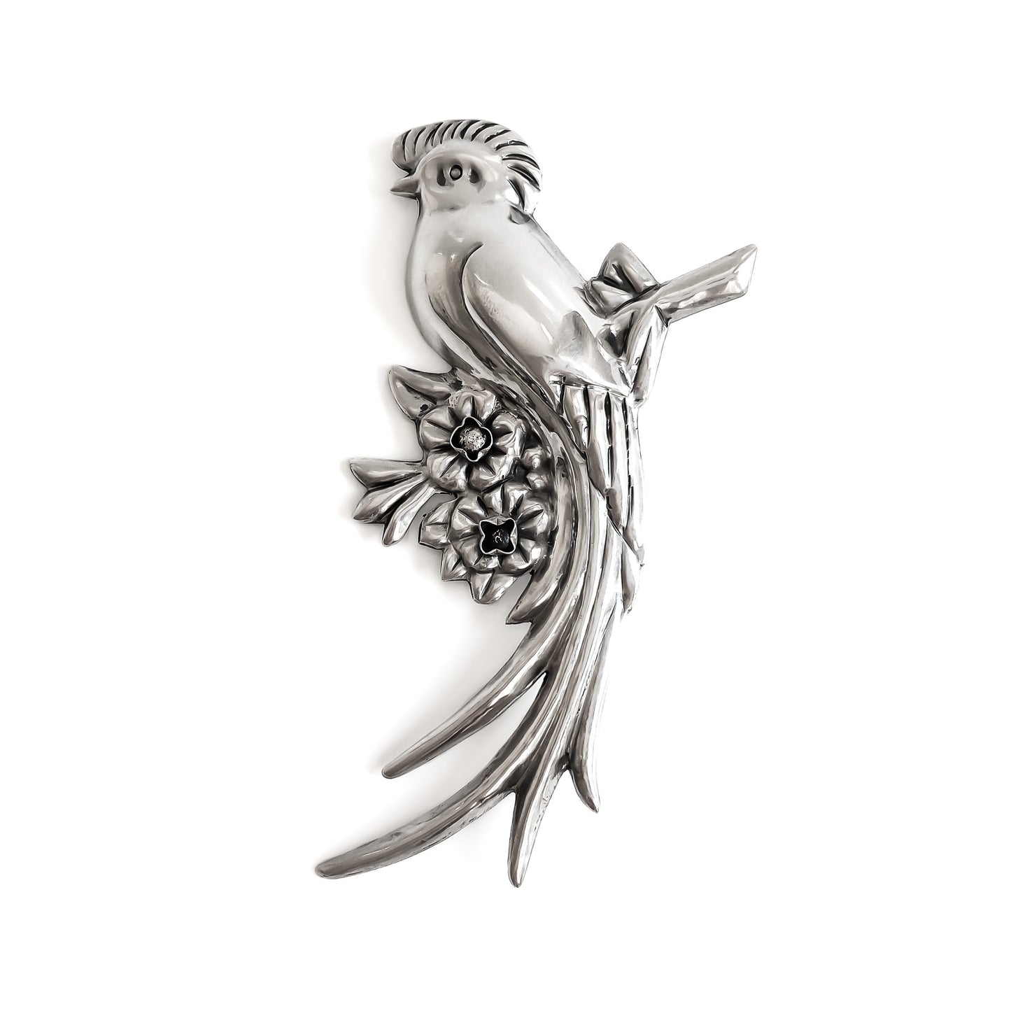 Stunning very large silver Mexican repoussé bird brooch. Circa 1940’s