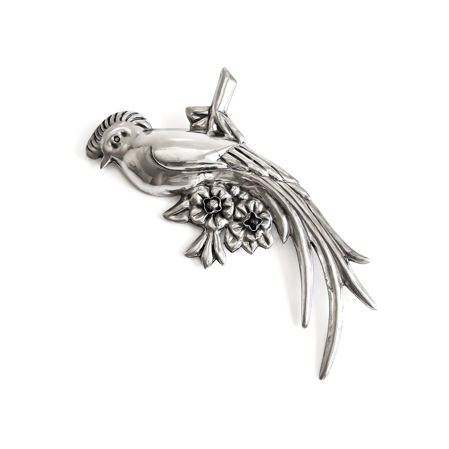 Stunning very large silver Mexican repoussé bird brooch. Circa 1940’s