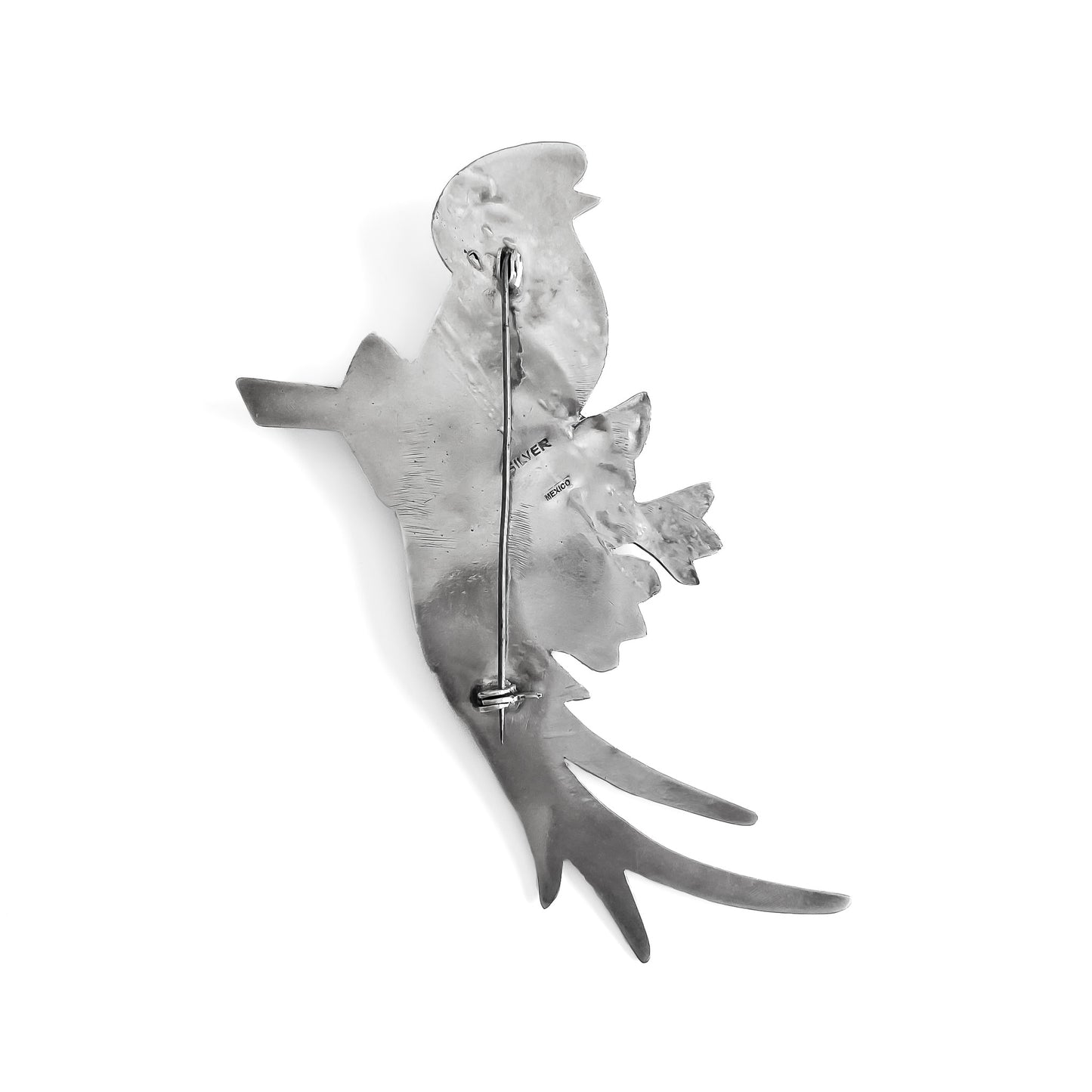 Stunning very large silver Mexican repoussé bird brooch. Circa 1940’s