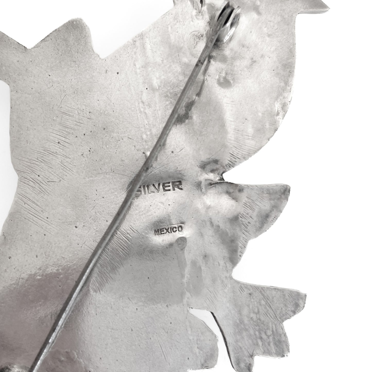 Stunning very large silver Mexican repoussé bird brooch. Circa 1940’s
