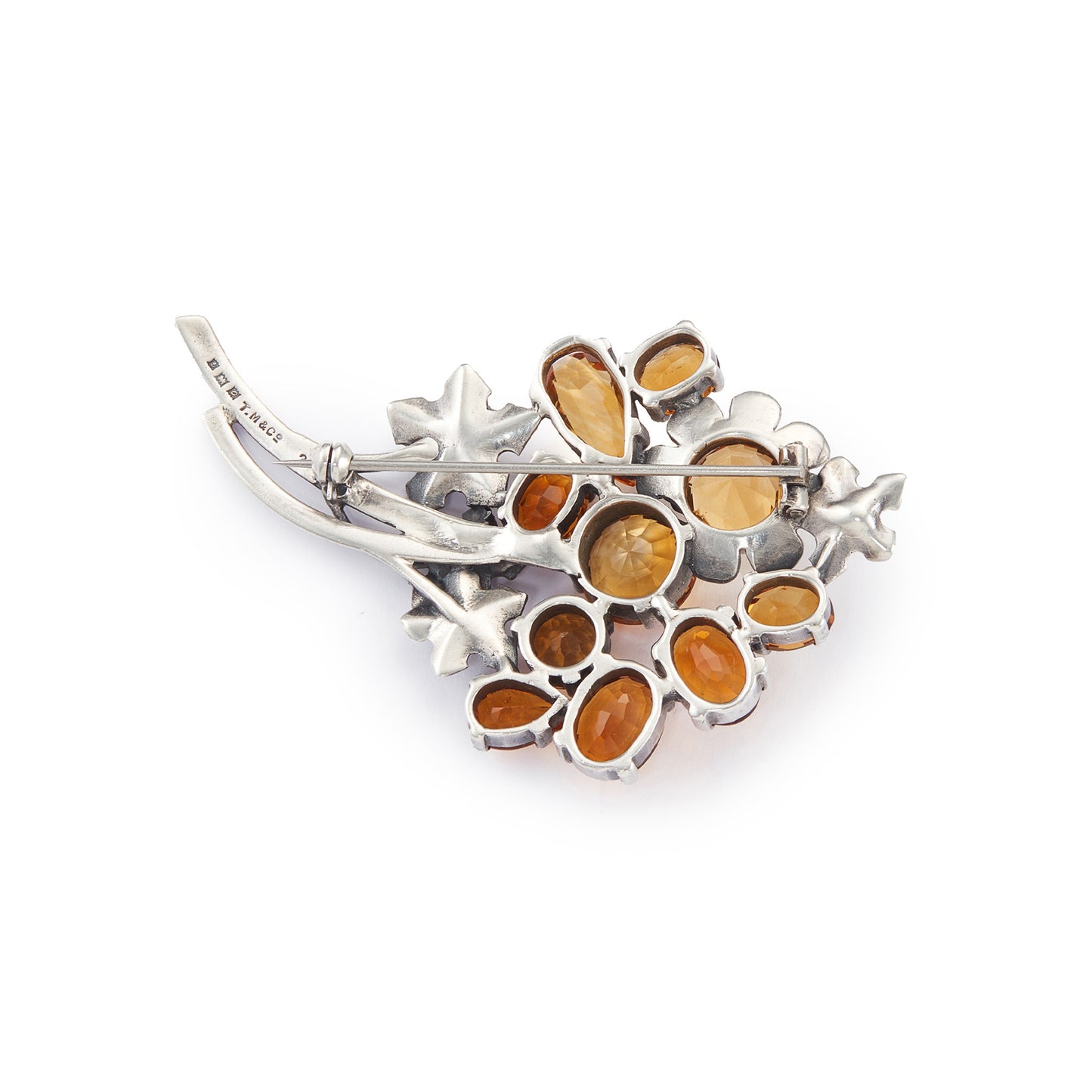 Stunning sterling silver designer brooch set with ten beautifully faceted citrines in a range of yellow and amber hues. Made by Thomas Millward & Co (Birmingham)