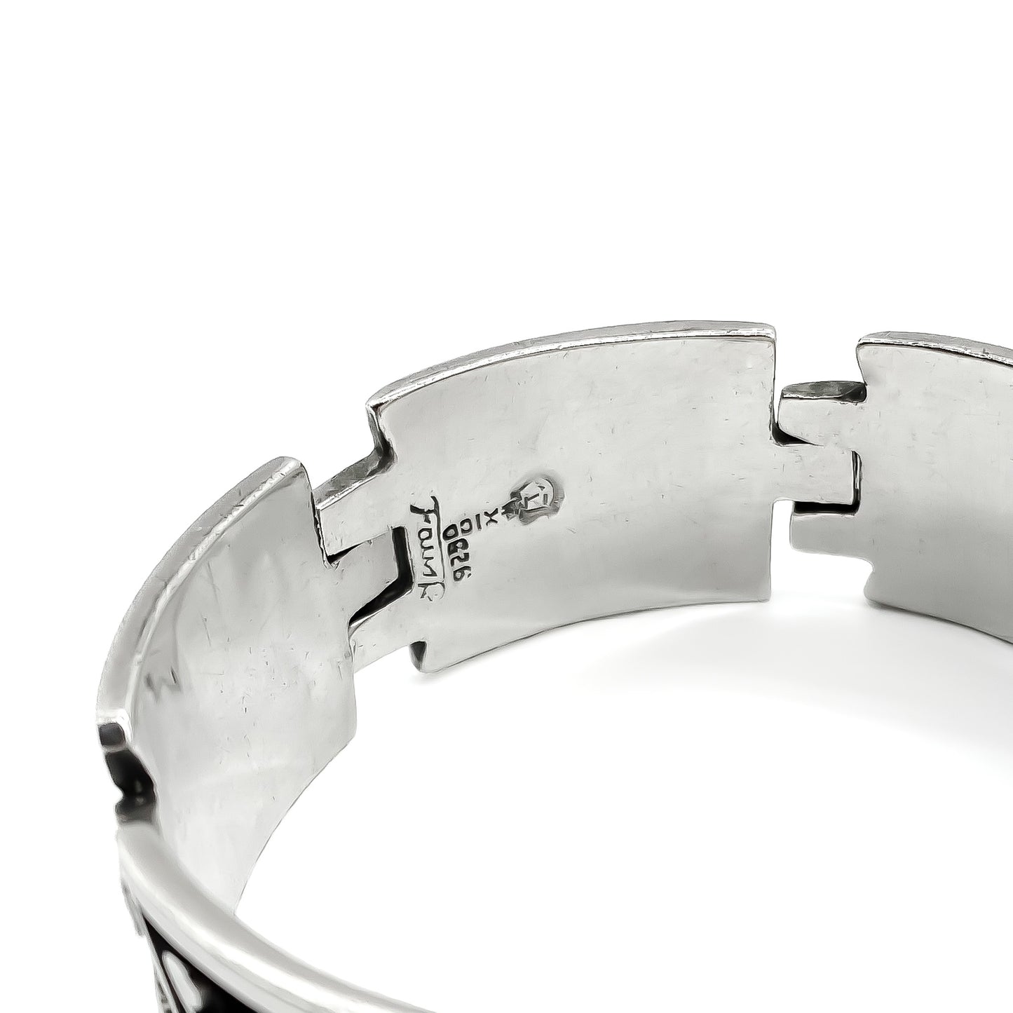 Heavy sterling silver Mexican panel bracelet with a geometric design. Taxco. Designer made. Eagle Hallmark