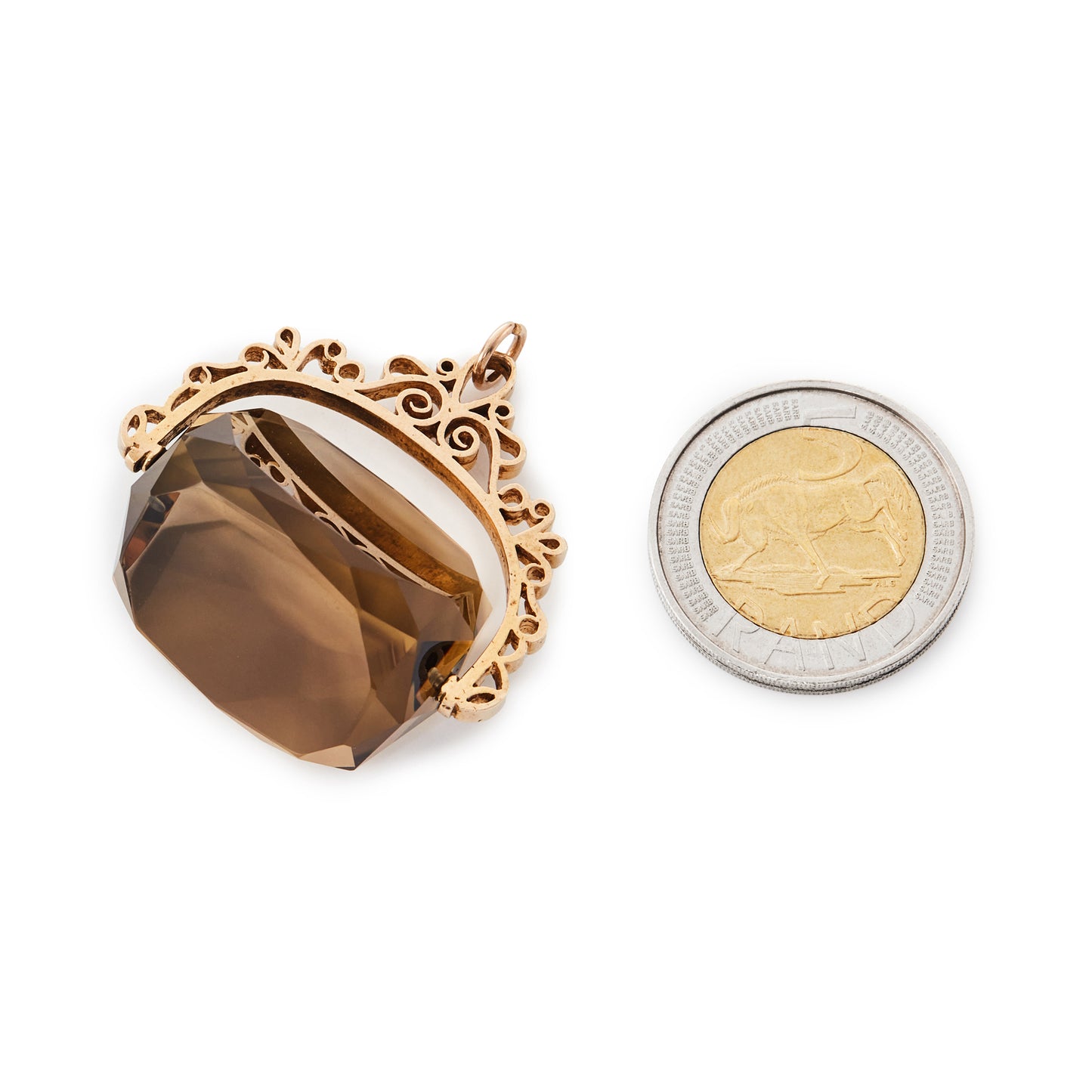 Gorgeous 9ct yellow gold vintage swivel fob with a beautiful three-sided faceted smoky quartz stone.