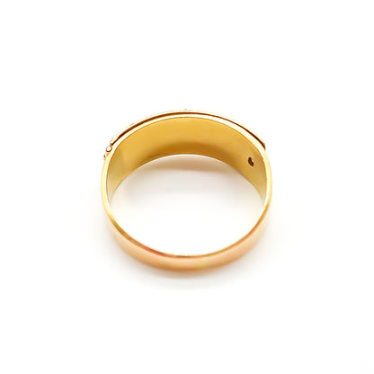 Rare 18ct gold Victorian REGARD ring set with a small mine-cut diamond and delicate leaf design.