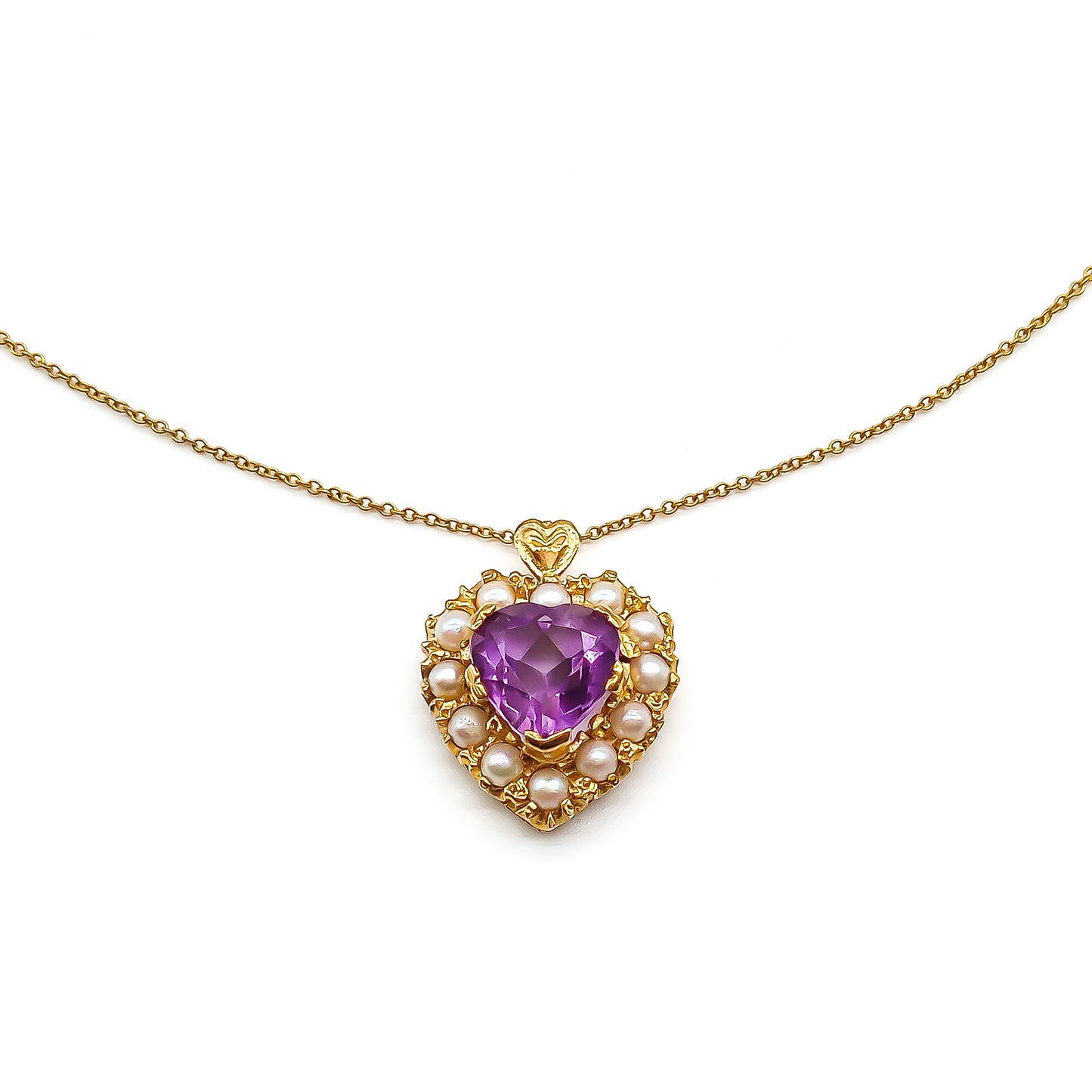 9ct Amethyst and Pearl Heart Pendant on Chain