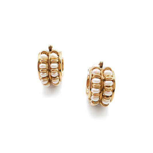Classic 9ct yellow gold hoop earrings with pearls and 9ct gold beads.