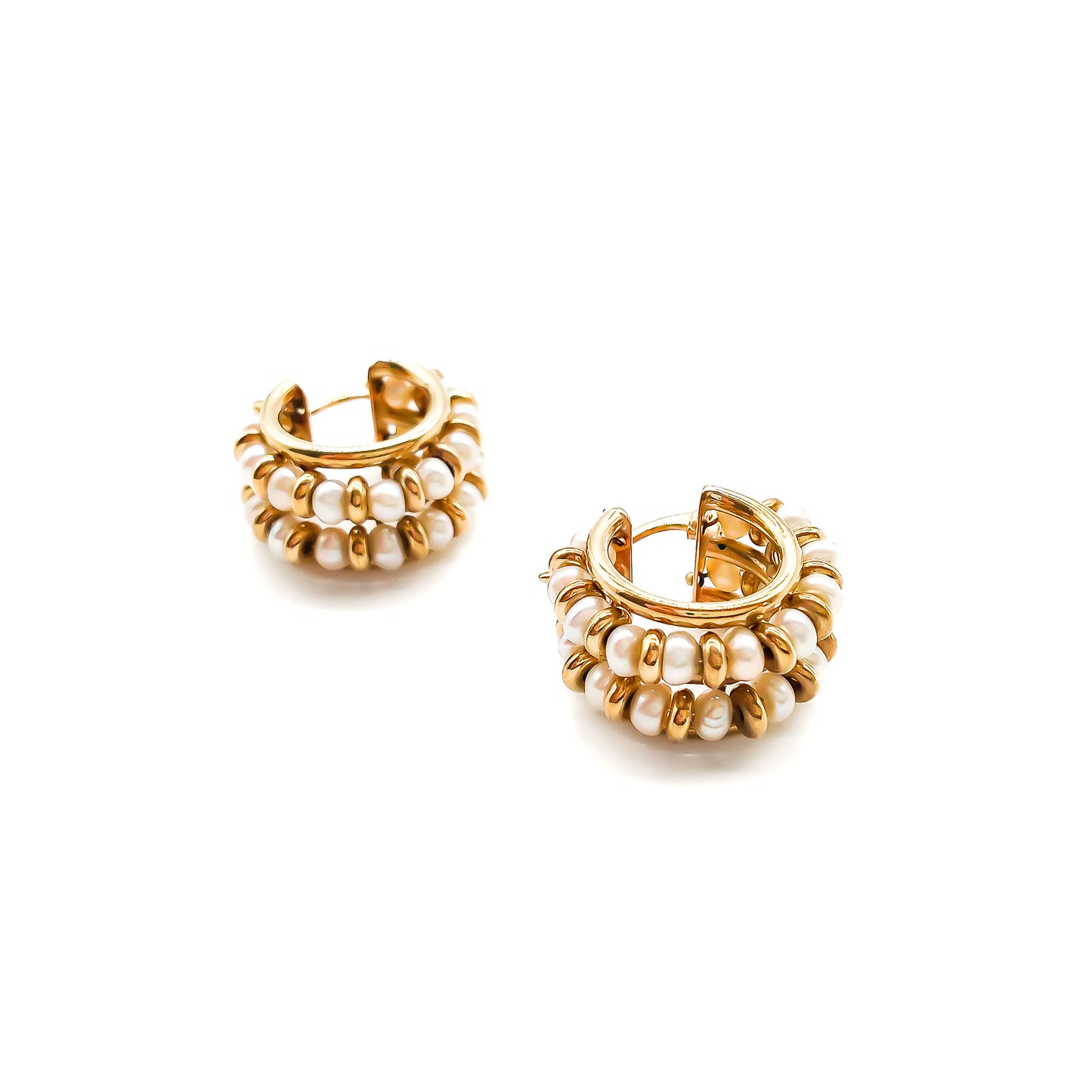 Classic 9ct yellow gold hoop earrings with pearls and 9ct gold beads.