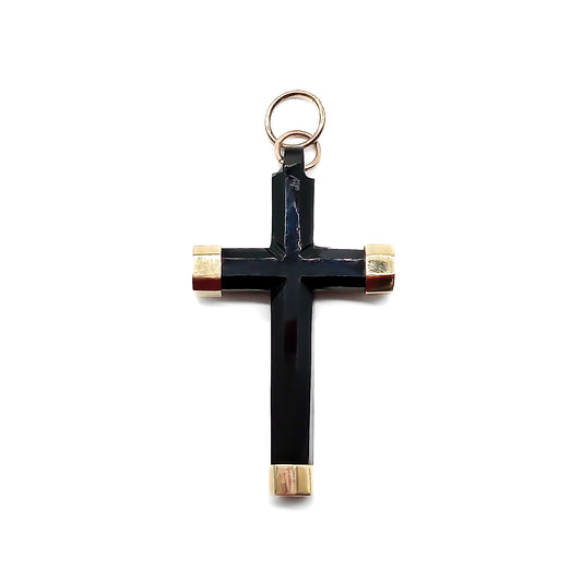 Stunning Victorian faceted onyx cross with 9ct yellow gold detail.