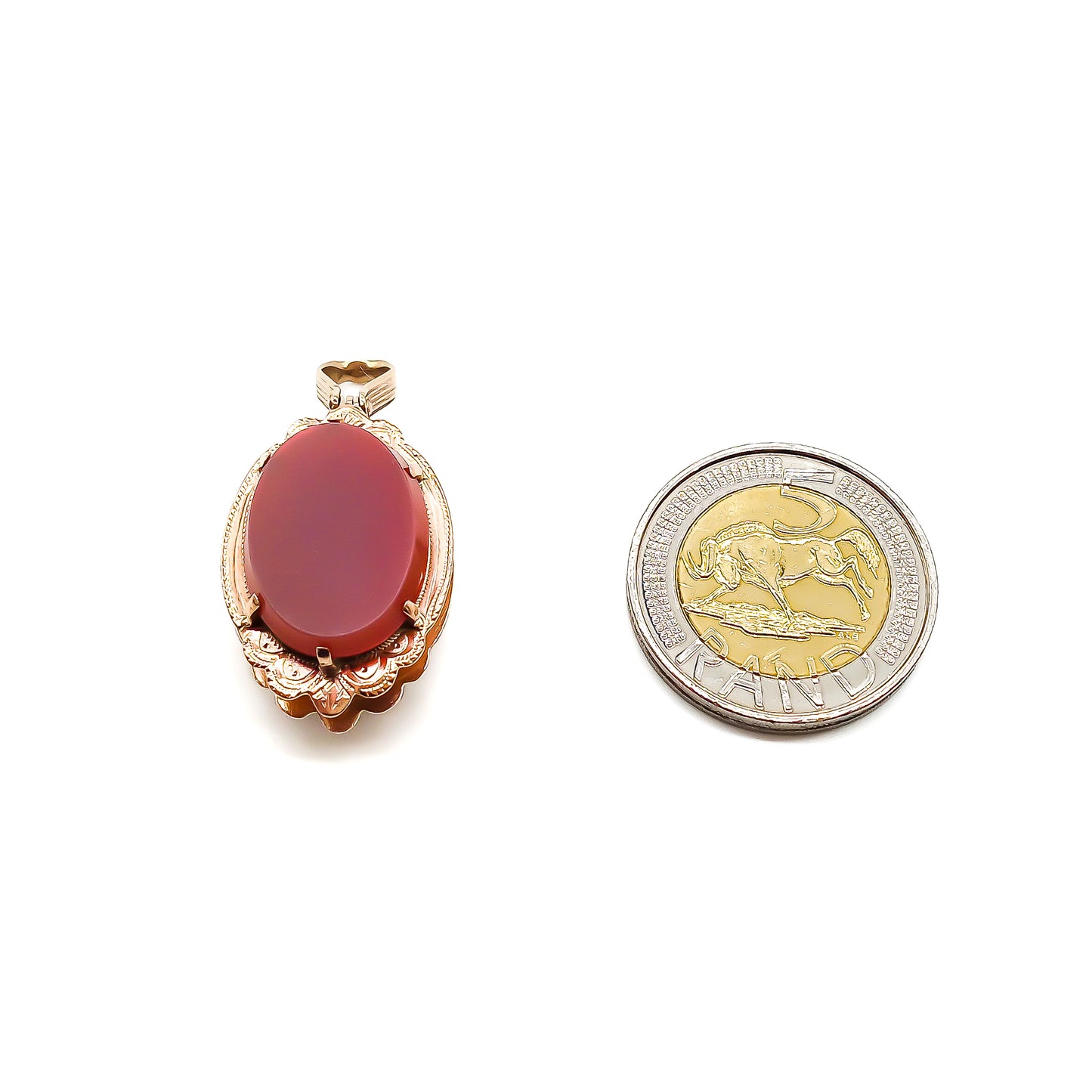 Very unusual and beautifully engraved Victorian 9ct rose gold double-sided fob set with onyx and carnelian.