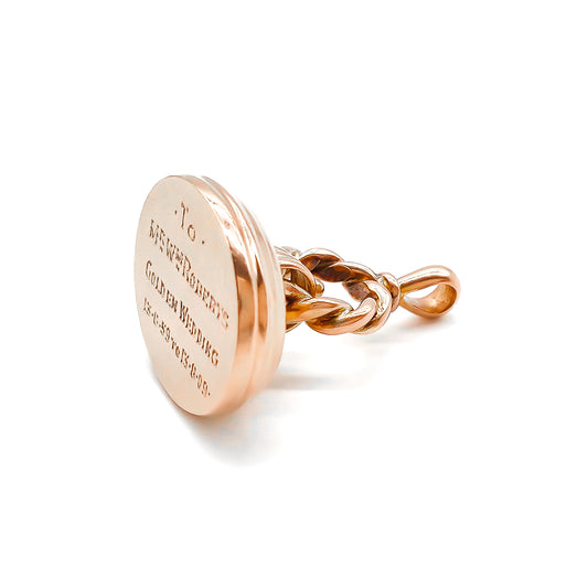 Unique Victorian 9ct rose gold seal inscribed with message.