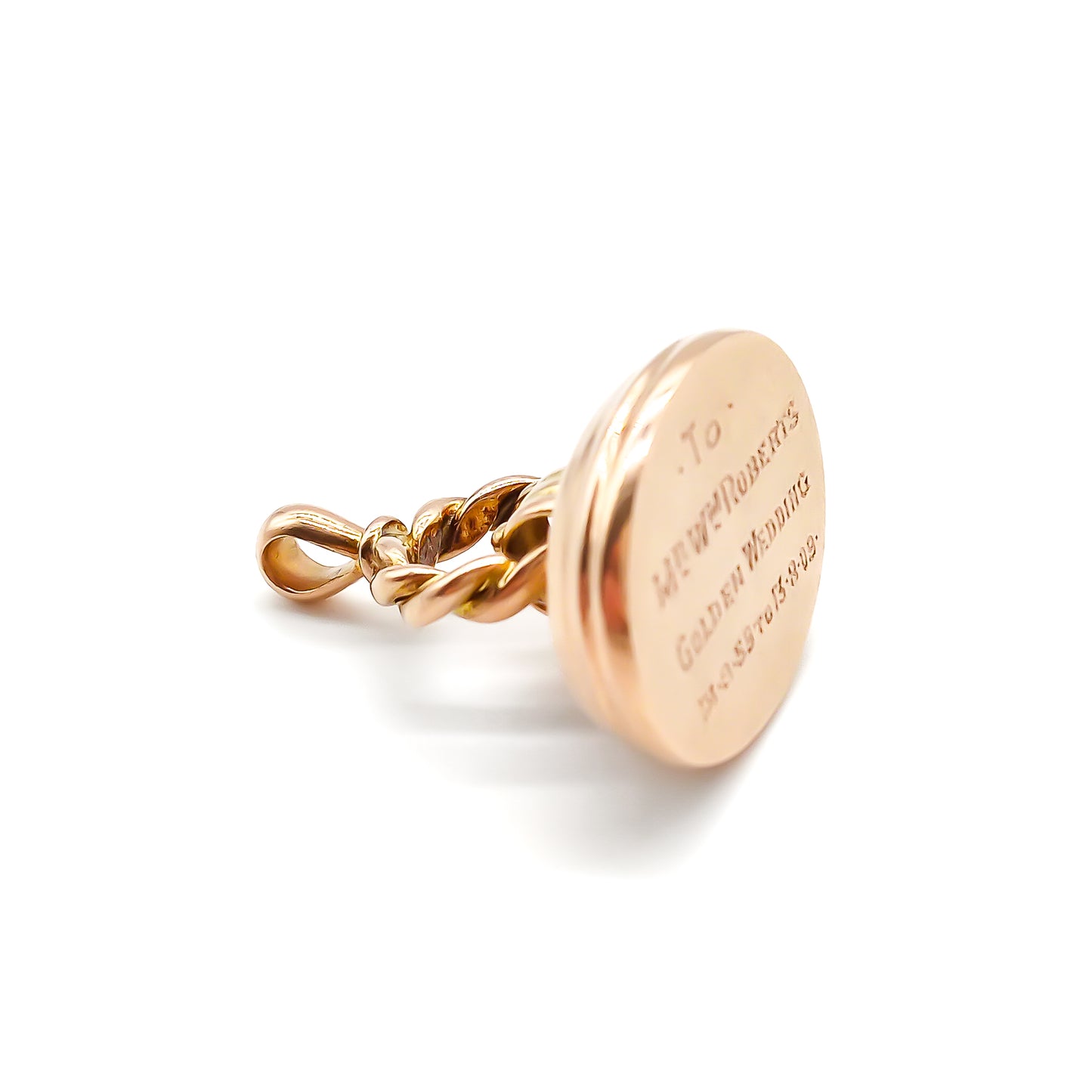 Unique Victorian 9ct rose gold seal inscribed with message.