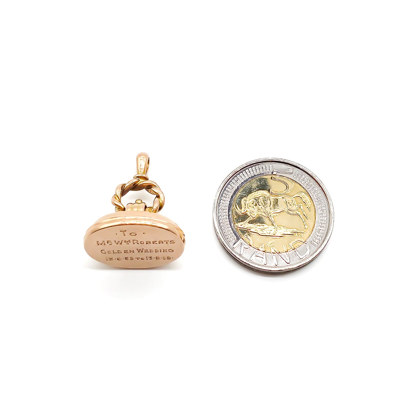 Unique Victorian 9ct rose gold seal inscribed with message.