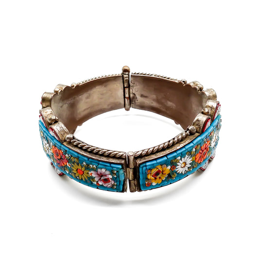 Magnificent Victorian micro mosaic bangle with floral detail in vibrant colours.