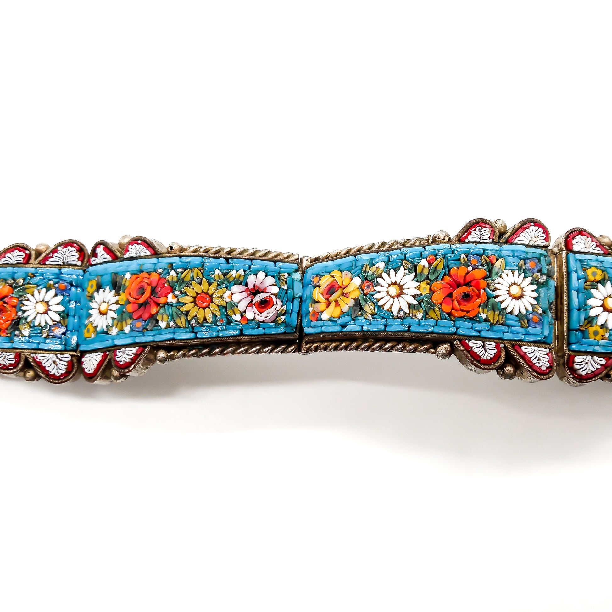 Magnificent Victorian micro mosaic bangle with floral detail in vibrant colours.