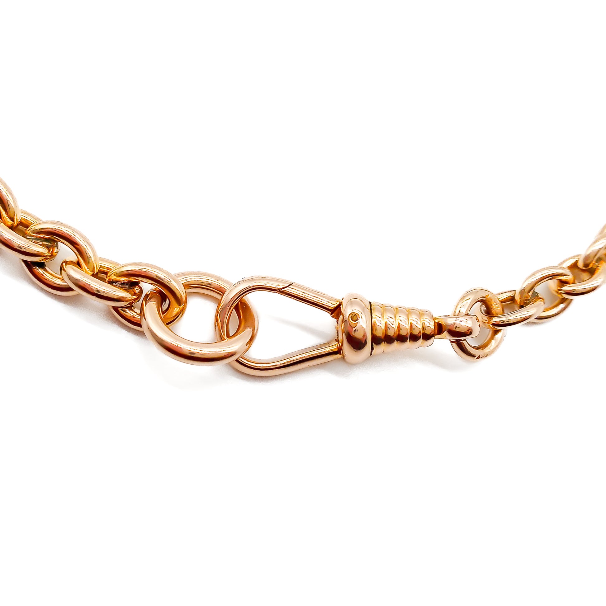 Classic 10ct rose gold graduated belcher link bracelet. American