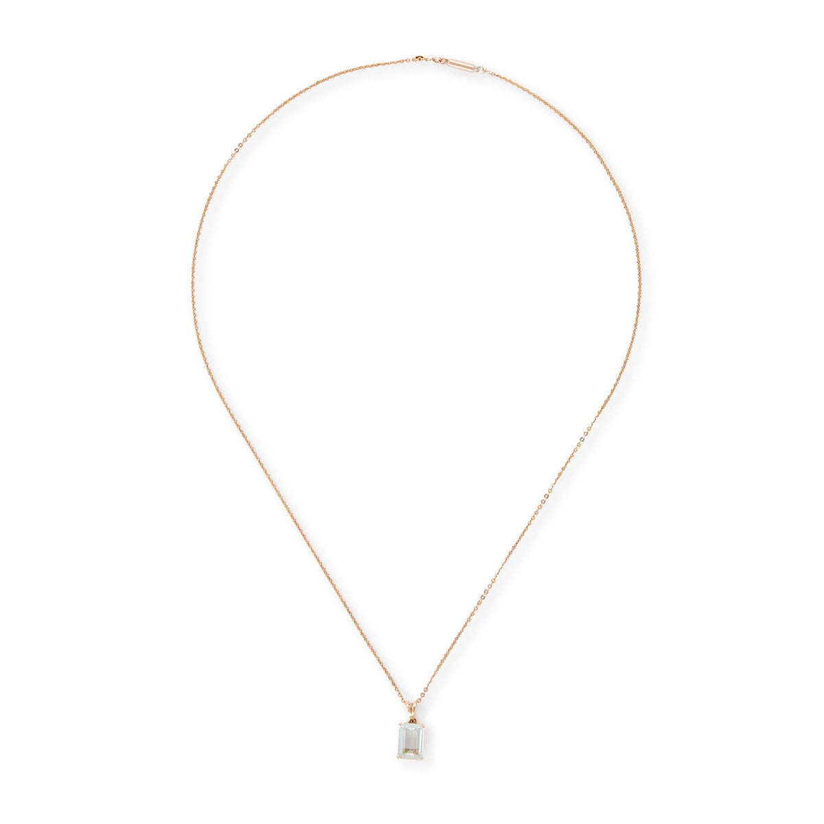 Lovely emerald-cut aquamarine in a 14ct gold pendant setting, on a 9ct gold chain.