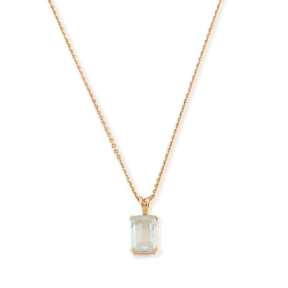 Lovely emerald-cut aquamarine in a 14ct gold pendant setting, on a 9ct gold chain.