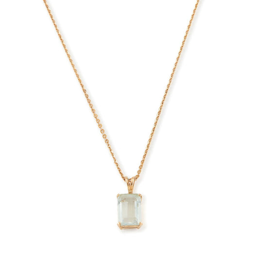 Lovely emerald-cut aquamarine in a 14ct gold pendant setting, on a 9ct gold chain.