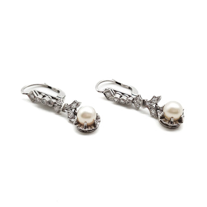 14ct White Gold Diamond and Pearl Drop Earrings