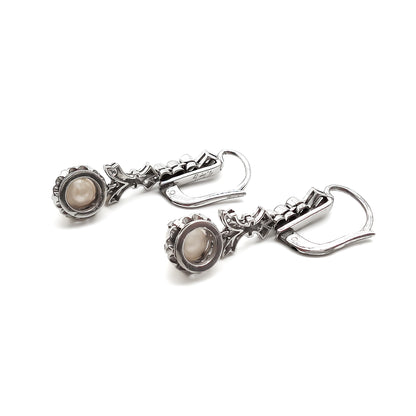 14ct White Gold Diamond and Pearl Drop Earrings