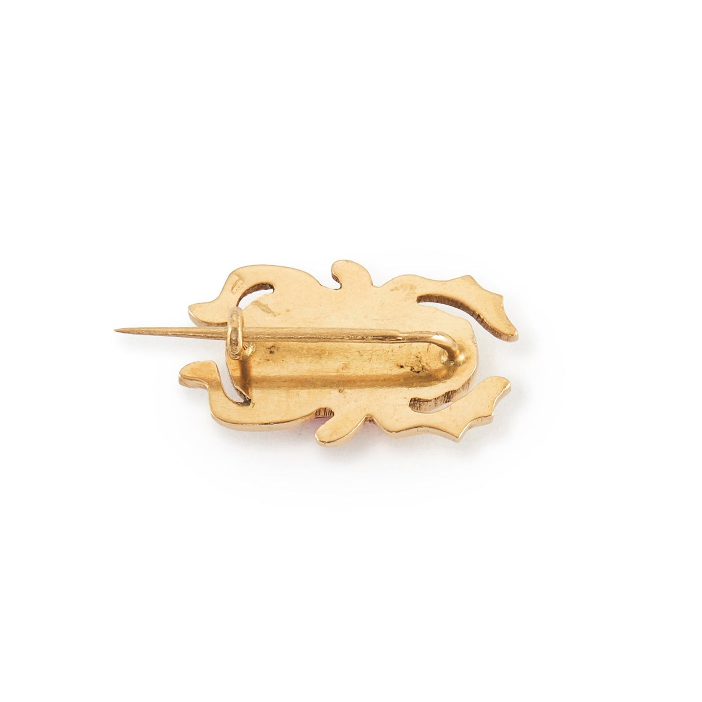 Charming 18ct gold scarab beetle brooch/pin set with coral.