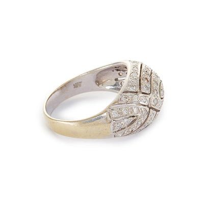 Classic 18ct yellow gold dome shaped ring with an abundance of sparkling diamonds in an 18ct white gold pavé setting.