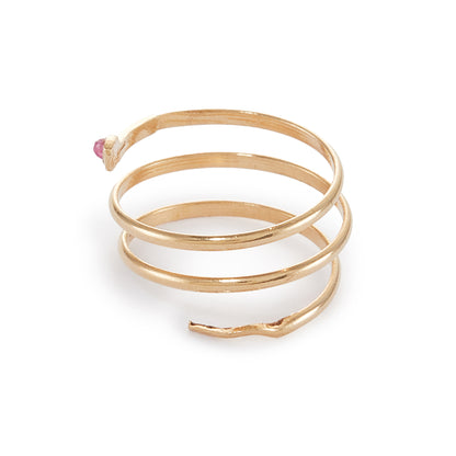 Charming 18ct gold coiling serpent ring set with a small cabochon ruby in the head. Italy