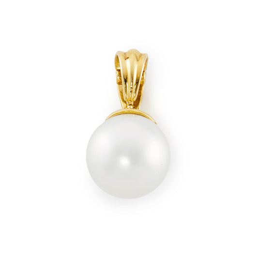 Classic 18ct gold lustrous 12mm South Sea pearl pendant with a slight silver hue. Bale opens for easy attachment to pearls or a chain.