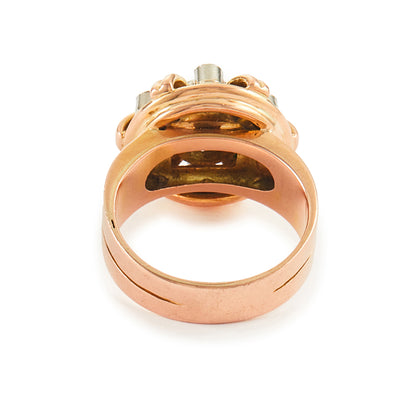 Stunning 18ct rose gold cocktail ring with thirteen old-cut diamonds in a white gold cluster setting. Circa 1940s