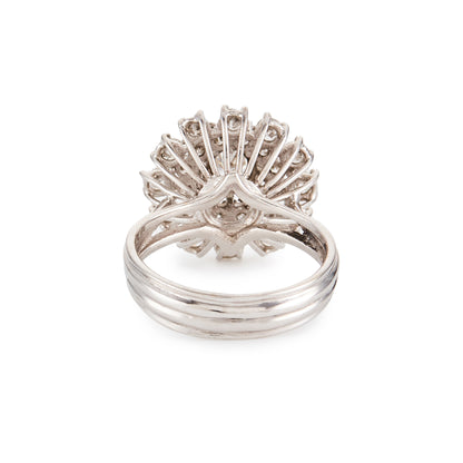 Glamorous vintage 18ct white gold three tiered cluster ring, set with twenty-five sparkling diamonds.