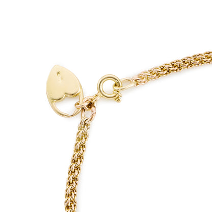 Delicate vintage 18ct gold Albertina bracelet, with a beautifully engraved ball and a heart shaped charm.