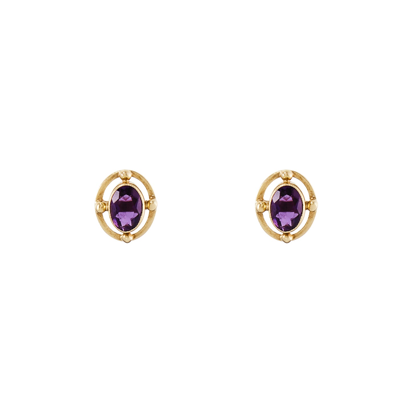 Classic 9ct gold stud earrings, each set with a beautifully faceted deep purple oval amethyst.