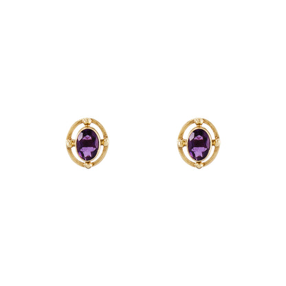 Classic 9ct gold stud earrings, each set with a beautifully faceted deep purple oval amethyst.