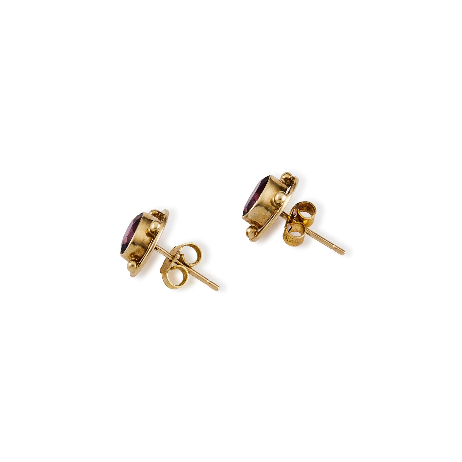 Classic 9ct gold stud earrings, each set with a beautifully faceted deep purple oval amethyst.