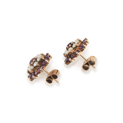 9ct Gold Amethyst and Pearl Stud Earrings