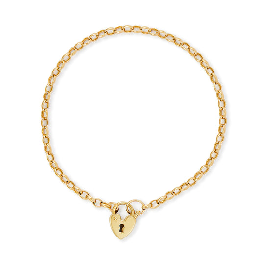 Charming 9ct yellow gold belcher link bracelet with a miniature padlock.