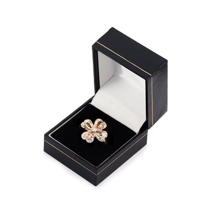 Charming 9ct gold ring set with beautifully faceted citrines and small diamonds in the shape of a four-leaf clover, a symbol of good luck and fortune.