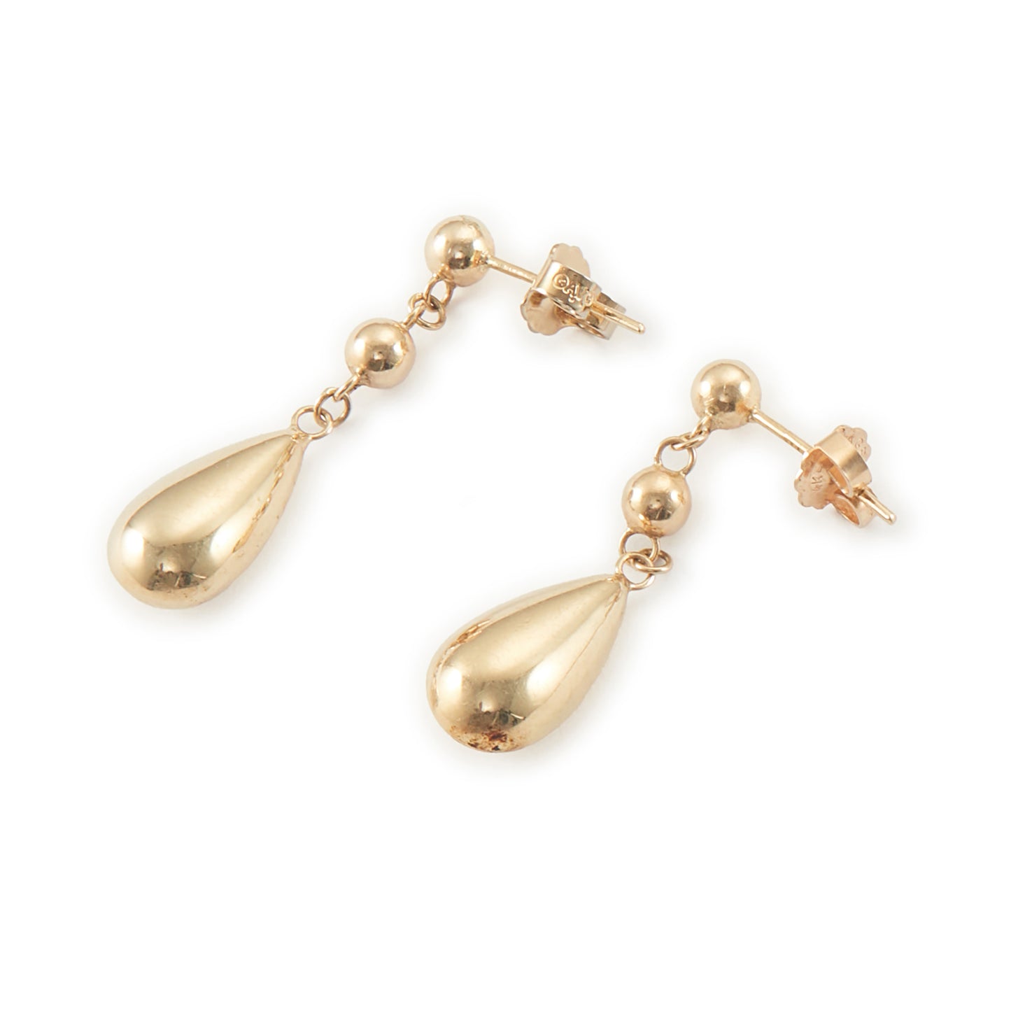 Classic 9ct yellow gold stud earrings with dangling drops.