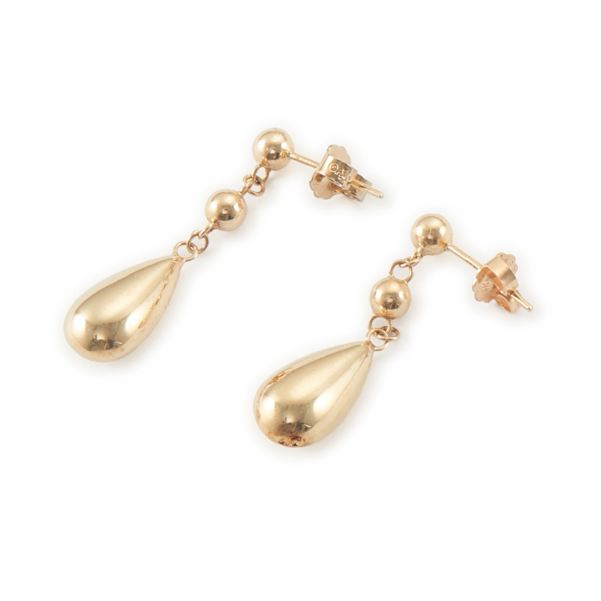 Classic 9ct yellow gold stud earrings with dangling drops.