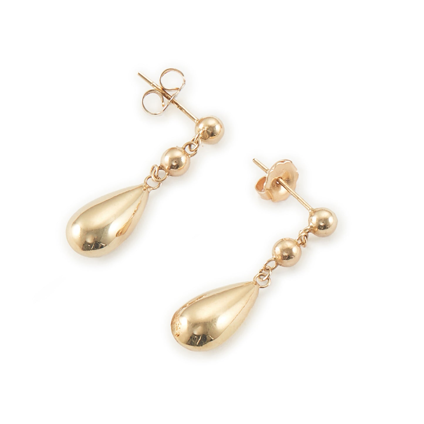 Classic 9ct yellow gold stud earrings with dangling drops.