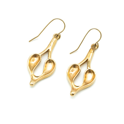 Classic vintage 9ct yellow gold tulip-shaped drop earrings with shepherd hooks.