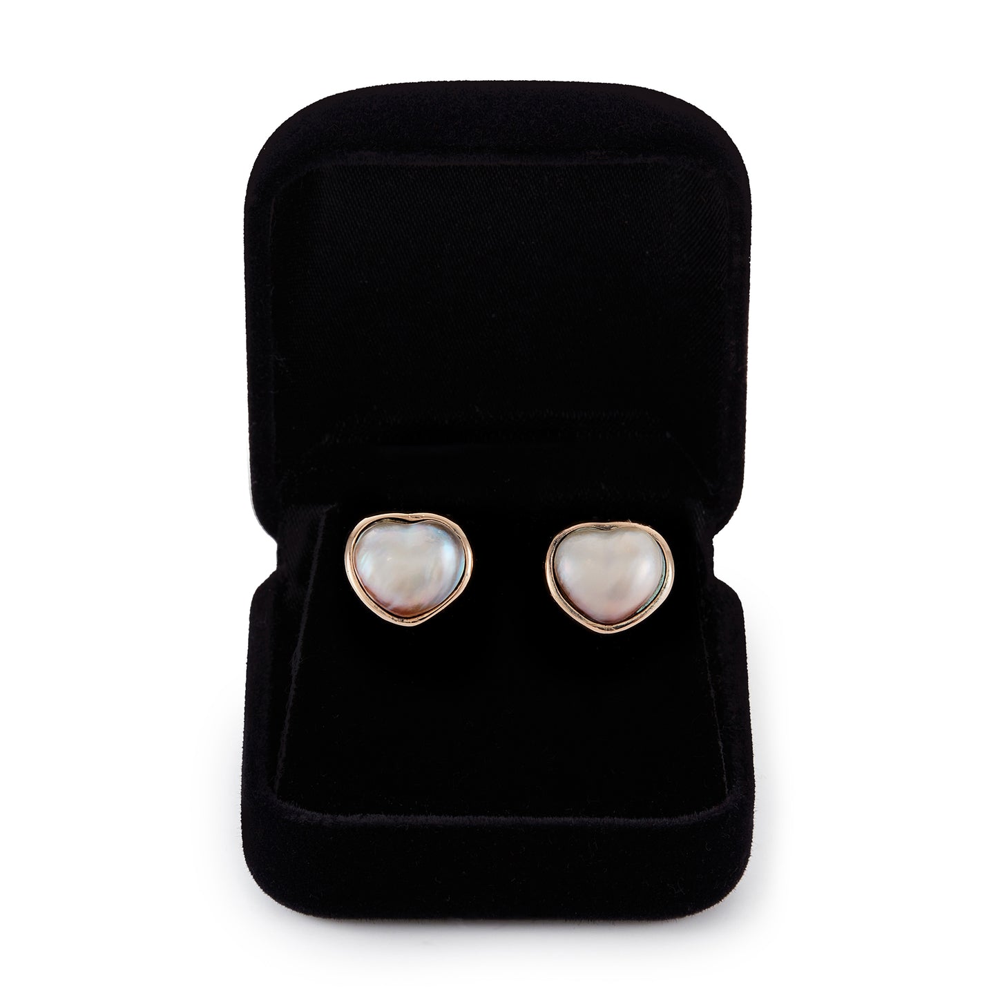Lovely 9ct gold earrings, each set with a lustrous heart-shaped mabe pearl.
