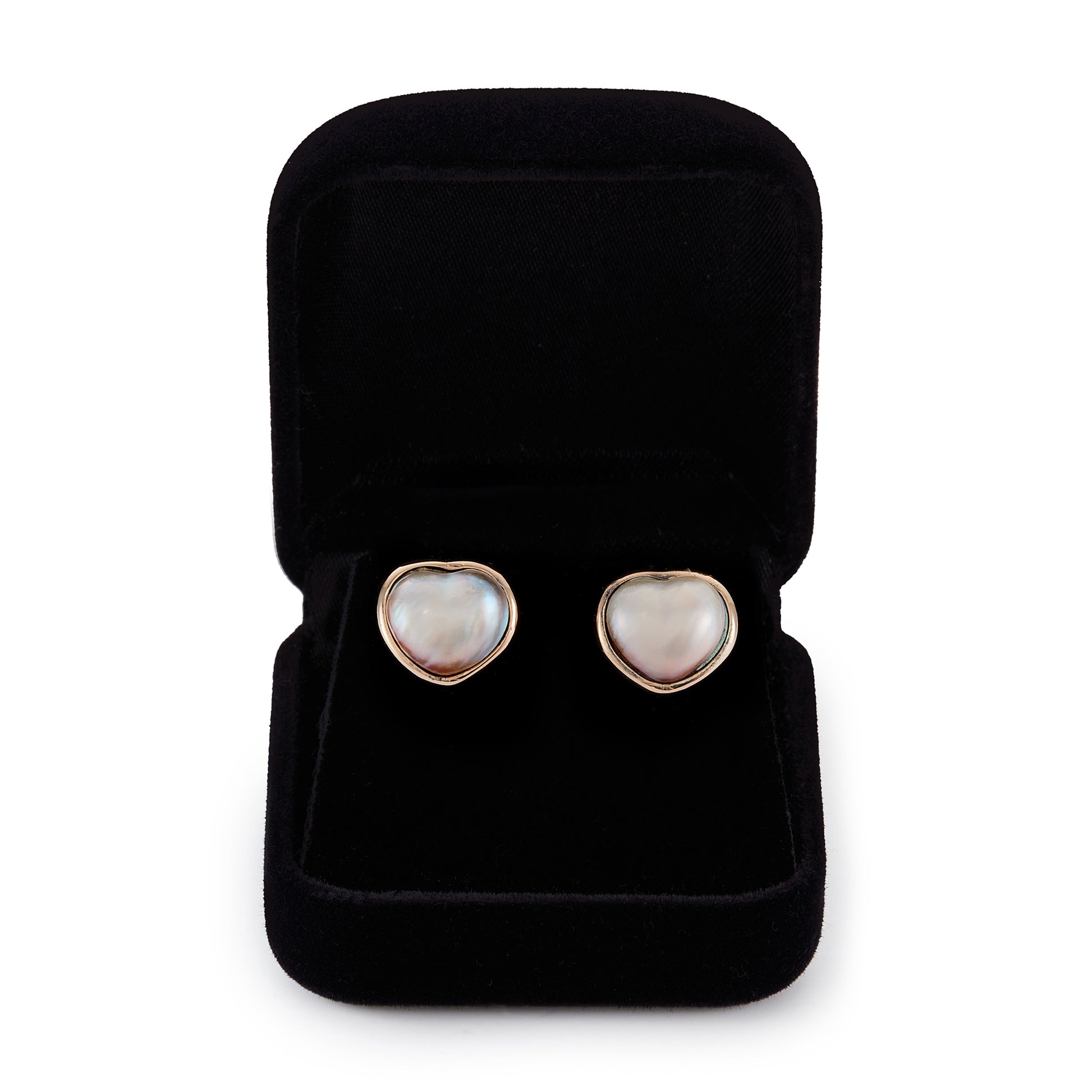 Lovely 9ct gold earrings, each set with a lustrous heart-shaped mabe pearl.
