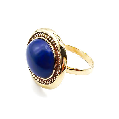 Classic 9ct gold ring set with a beautiful, deep blue lapis lazuli cabochon.