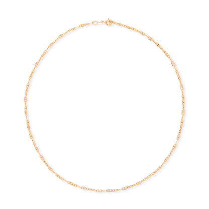 Classic 9ct gold mariner link chain with a bolt ring clasp.